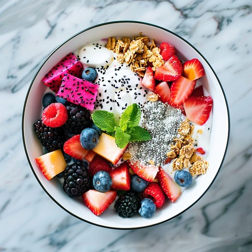 Colorful Breakfast Bowl with berries and seeds